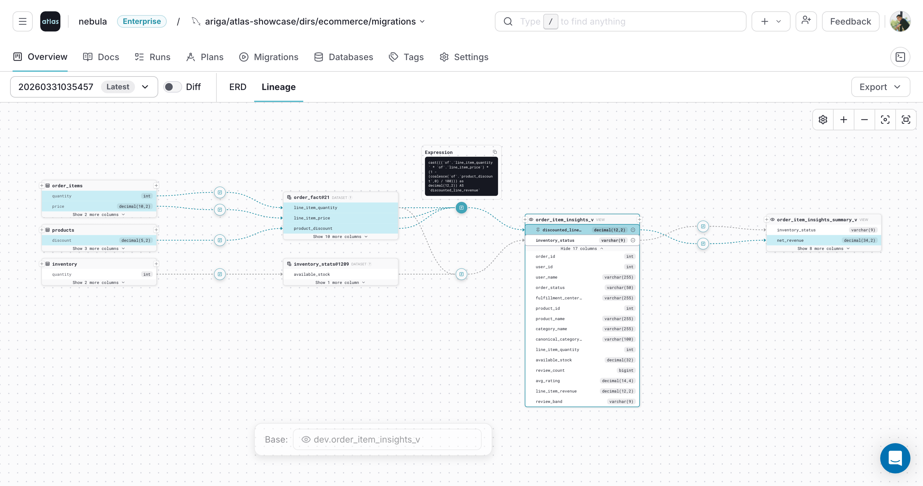 Column-level lineage in Atlas Cloud