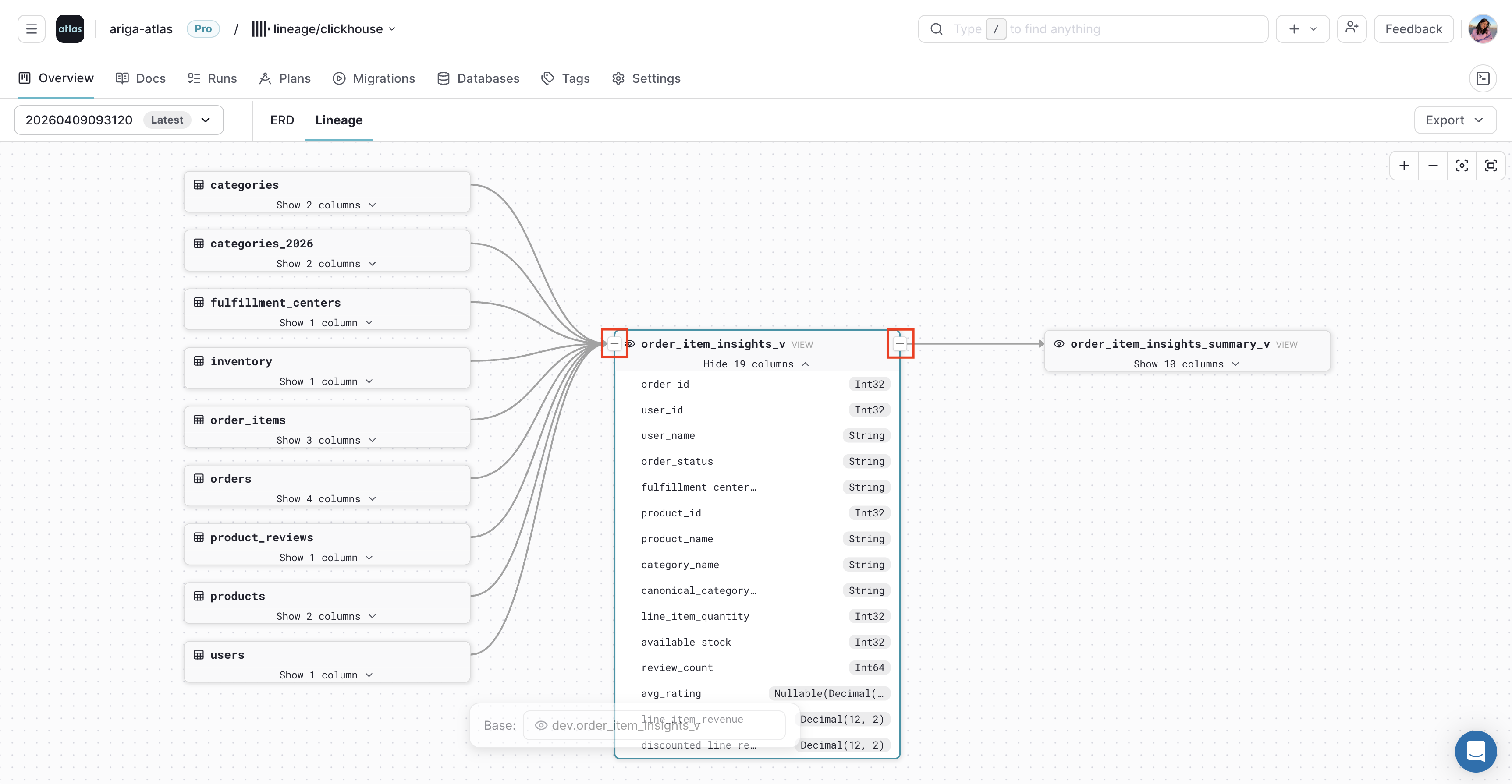Expanded upstream and downstream lineage graph in Atlas Cloud