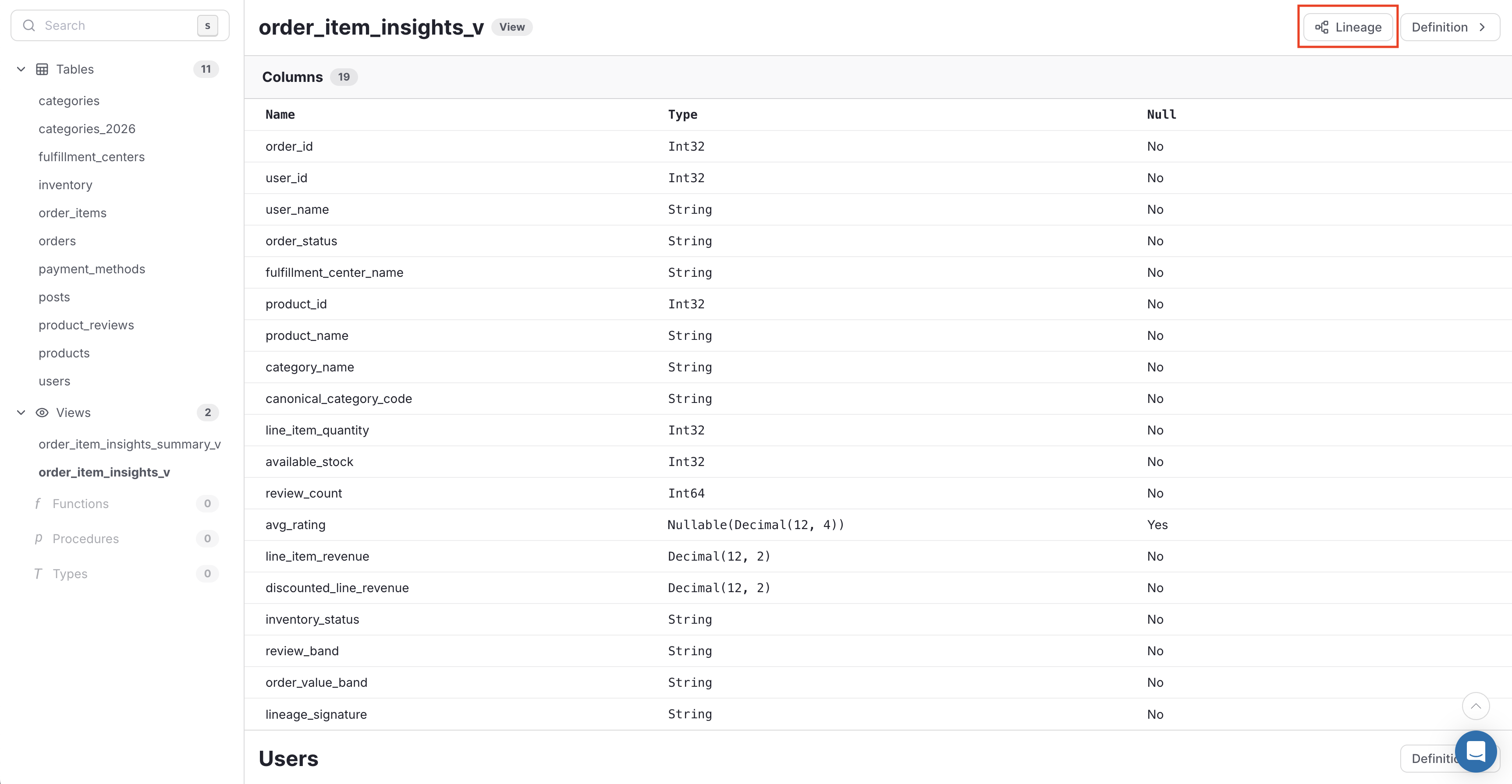 Opening the lineage graph from the Docs view in Atlas Cloud