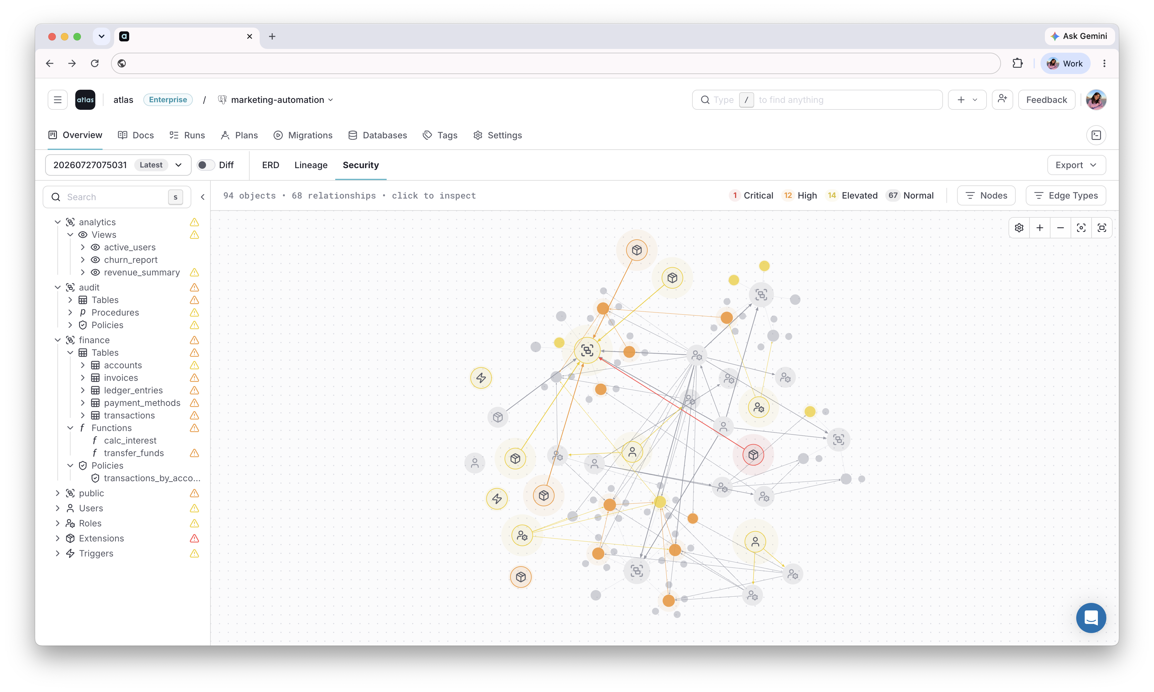 Atlas Cloud overview page with the Security tab selected