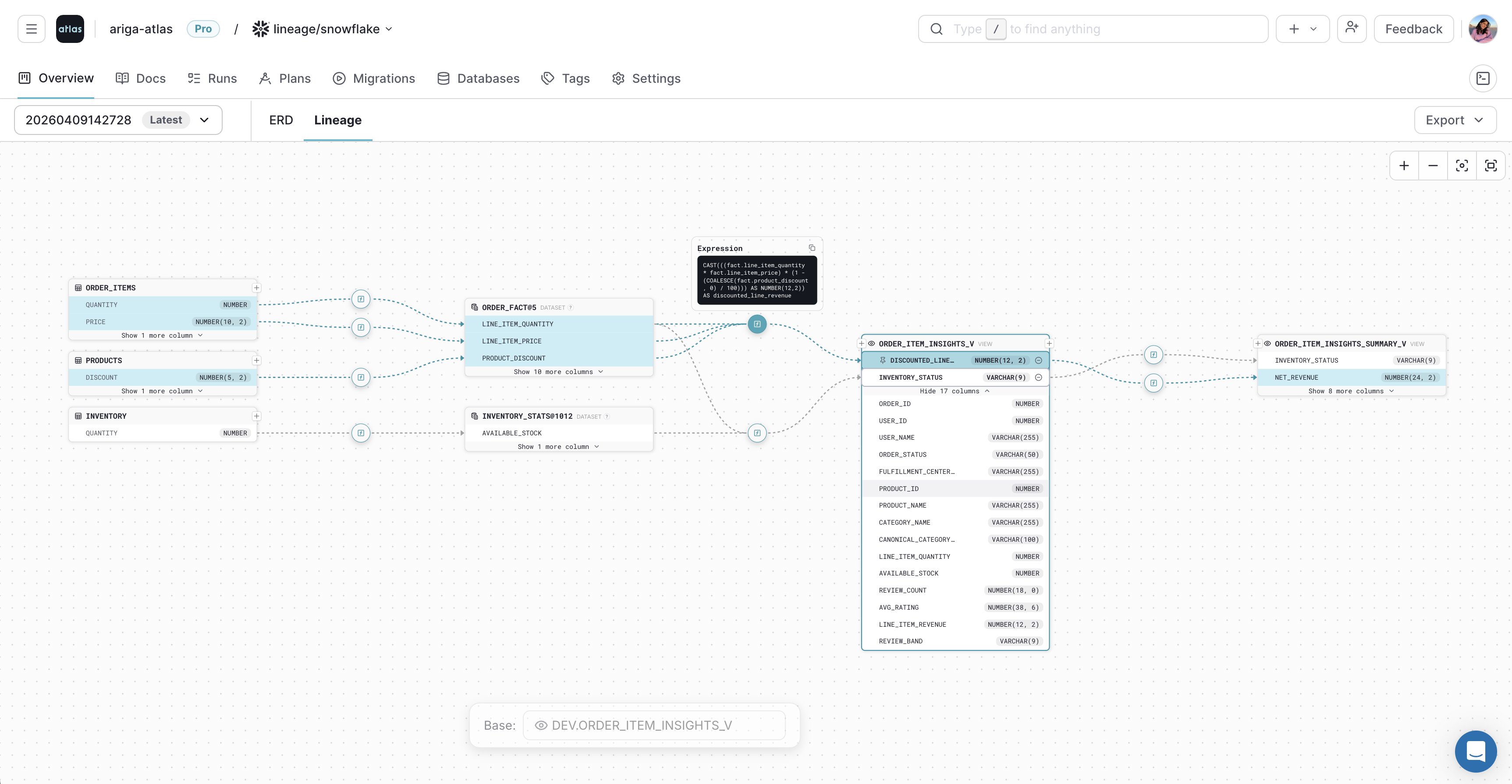 Pinned expression card on the Atlas Cloud lineage graph