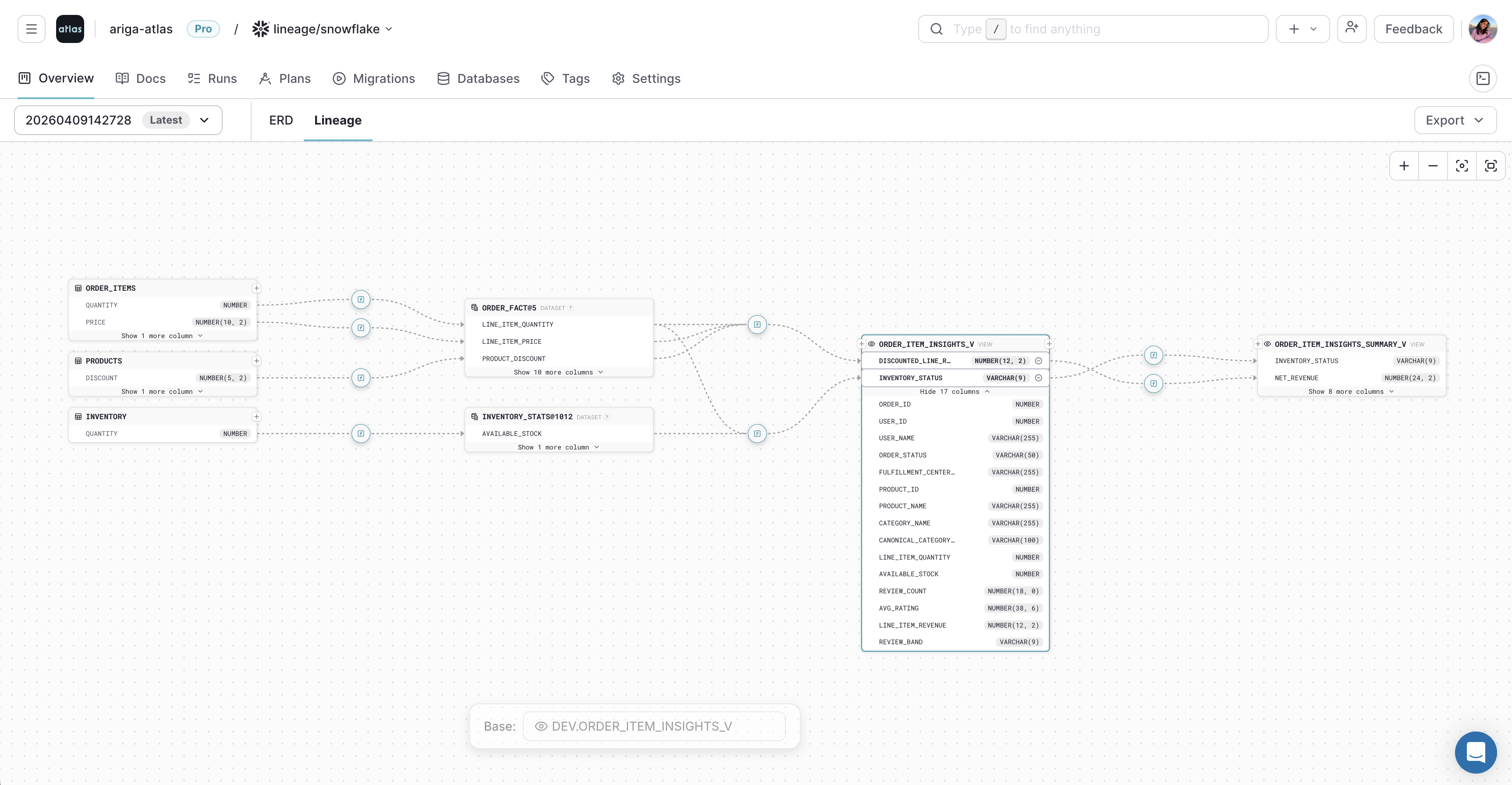Selecting multiple columns in the Atlas Cloud lineage graph
