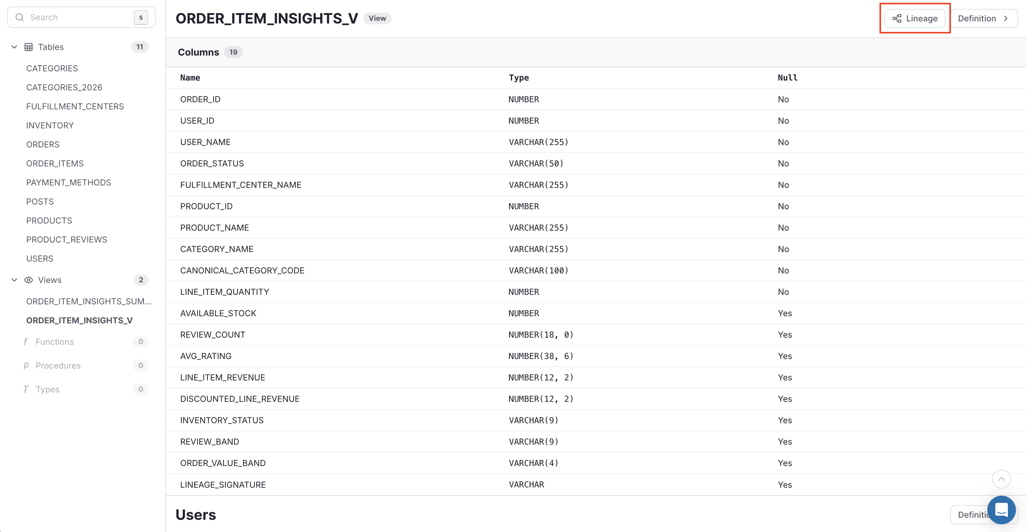 Opening the lineage graph from the Docs view in Atlas Cloud