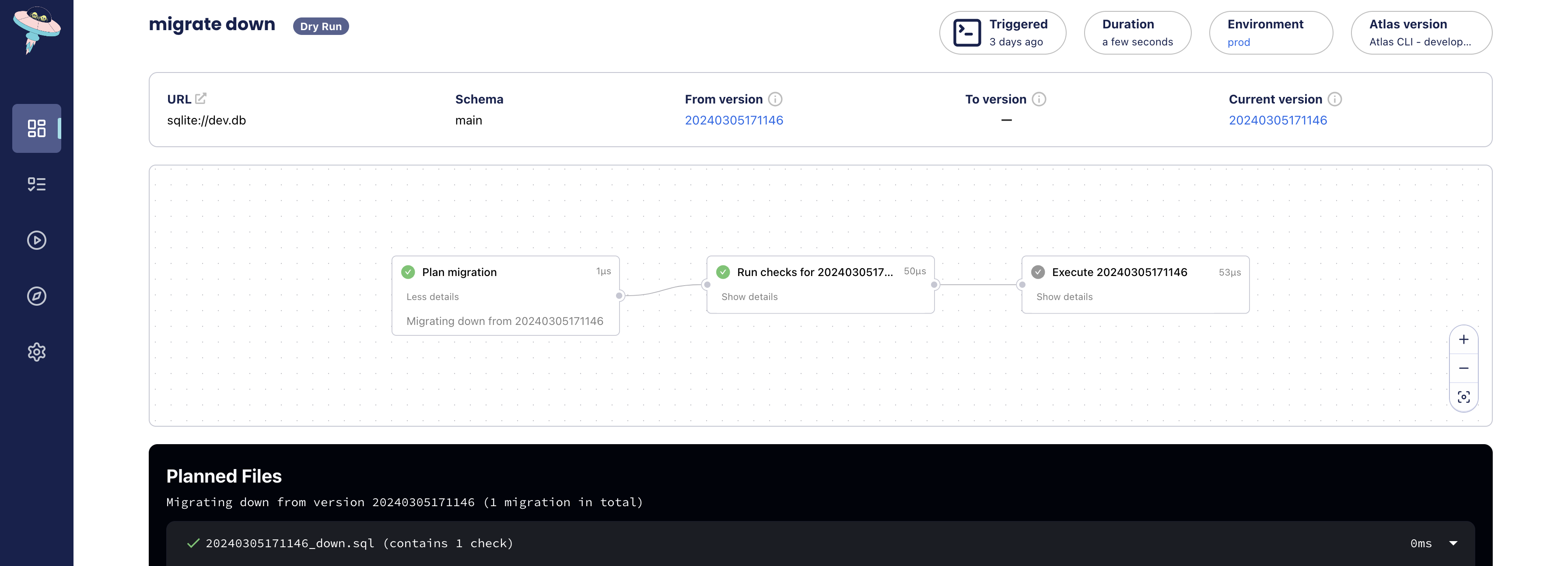 Migrate Down Dry Run